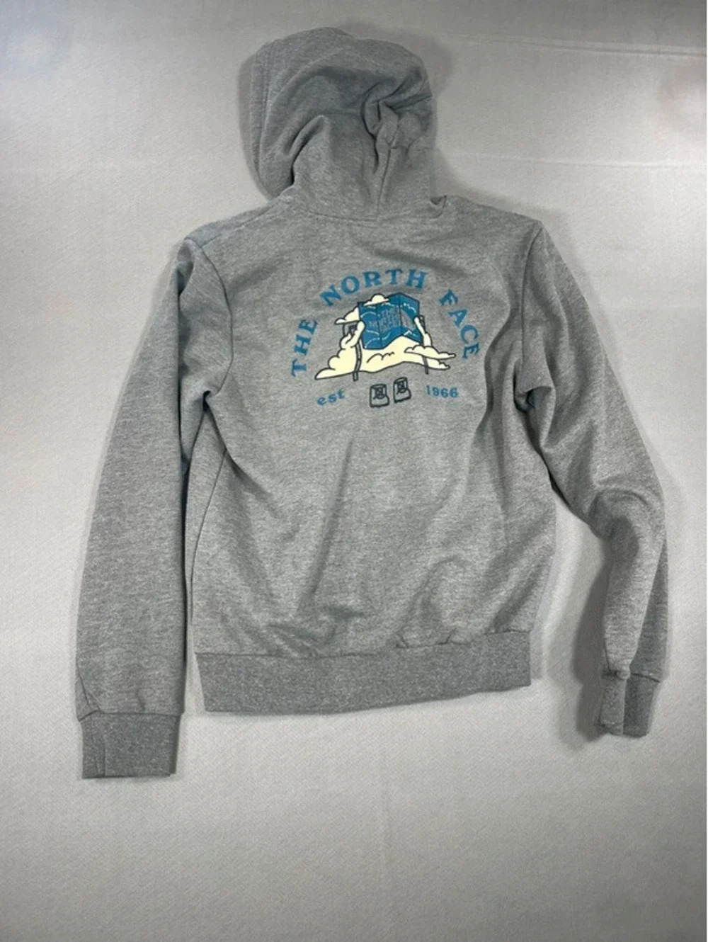 The North Face Gray Hoodie with Logo Print and Front Pocket